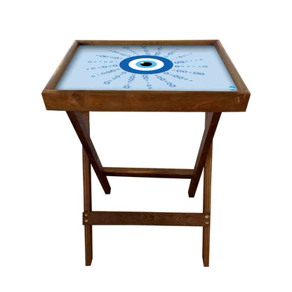 Wooden Folding Tray Side Table for Serving Snacks Tables - Evil Eye Protector Nutcase