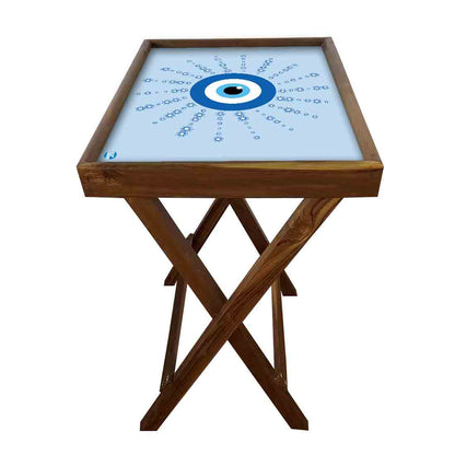 Wooden Folding Tray Side Table for Serving Snacks Tables - Evil Eye Protector Nutcase