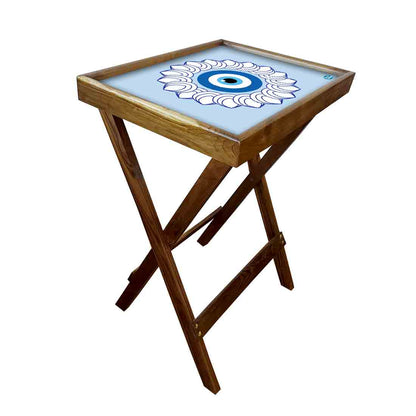 Wooden Folding Tray Side Table for Serving Snacks Tables - Evil Eye Protector Nutcase