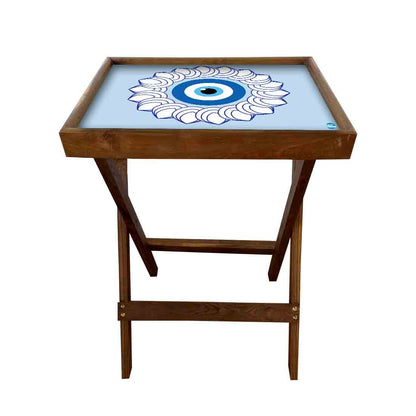 Wooden Folding Tray Side Table for Serving Snacks Tables - Evil Eye Protector Nutcase