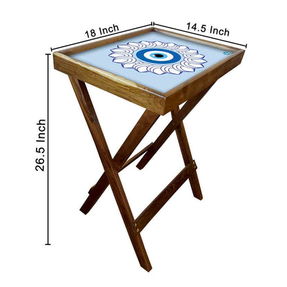 Wooden Folding Tray Side Table for Serving Snacks Tables - Evil Eye Protector Nutcase