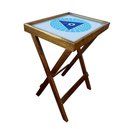 Wooden TV Trays for Eating Snacks Serving Folding End Table - Evil Eye Protector Nutcase