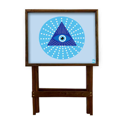 Wooden TV Trays for Eating Snacks Serving Folding End Table - Evil Eye Protector Nutcase