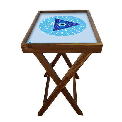 Wooden TV Trays for Eating Snacks Serving Folding End Table - Evil Eye Protector Nutcase