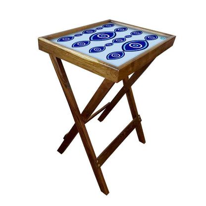 Wooden TV Tables for Eating Breakfast Serving Table - Evil Eye Protector Nutcase