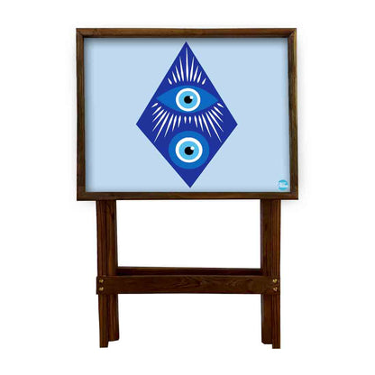 Wooden TV Trays for Eating Snacks Serving Folding End Table - Evil Eye Protector Nutcase