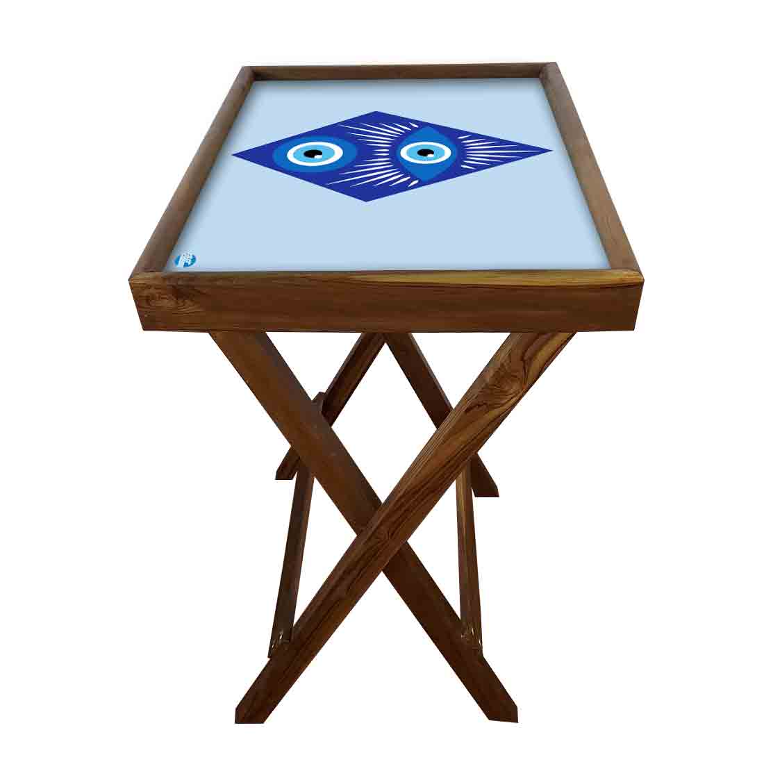 Wooden TV Trays for Eating Snacks Serving Folding End Table - Evil Eye Protector Nutcase