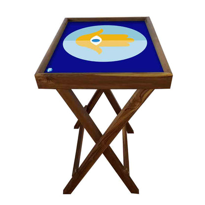 Wooden TV Trays for Eating Snacks Serving Folding End Table - Evil Eye Protector Nutcase