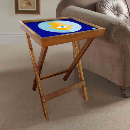 Wooden TV Trays for Eating Snacks Serving Folding End Table - Evil Eye Protector Nutcase