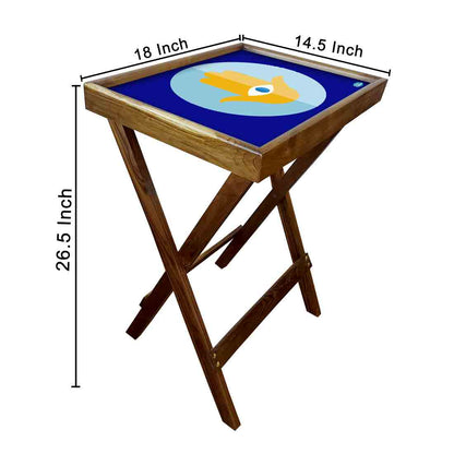 Wooden TV Trays for Eating Snacks Serving Folding End Table - Evil Eye Protector Nutcase