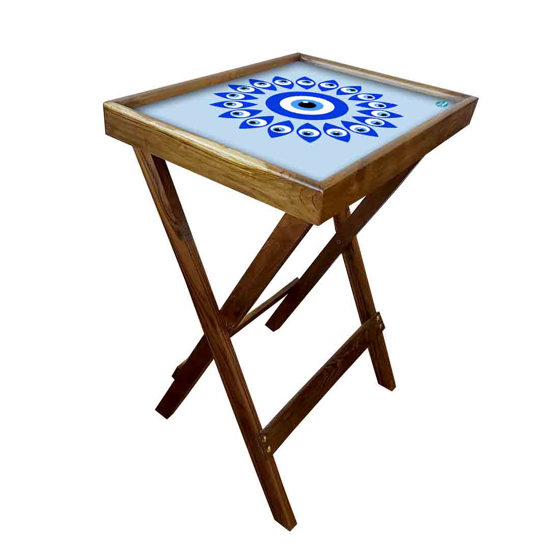 Wooden Folding Tray Side Table for Serving Snacks Tables - Evil Eye Protector Nutcase