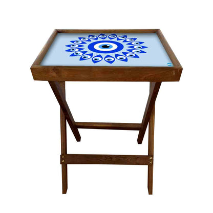 Wooden Folding Tray Side Table for Serving Snacks Tables - Evil Eye Protector Nutcase