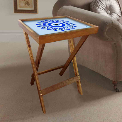 Wooden Folding Tray Side Table for Serving Snacks Tables - Evil Eye Protector Nutcase