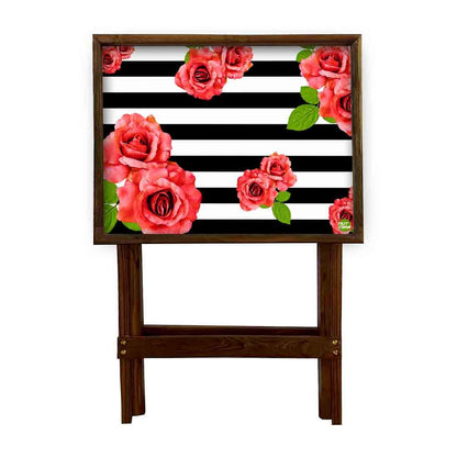 Folding Long Table Serving Side Tables for Living Room - Red Flower Nutcase