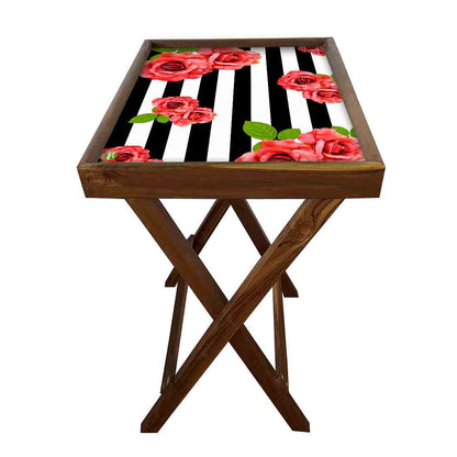 Folding Long Table Serving Side Tables for Living Room - Red Flower Nutcase