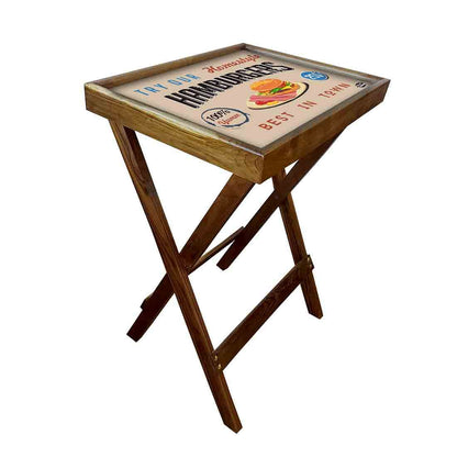 Wooden Folding TV Trays Table Bar Snacks Serving Tables - Hamburgers Nutcase