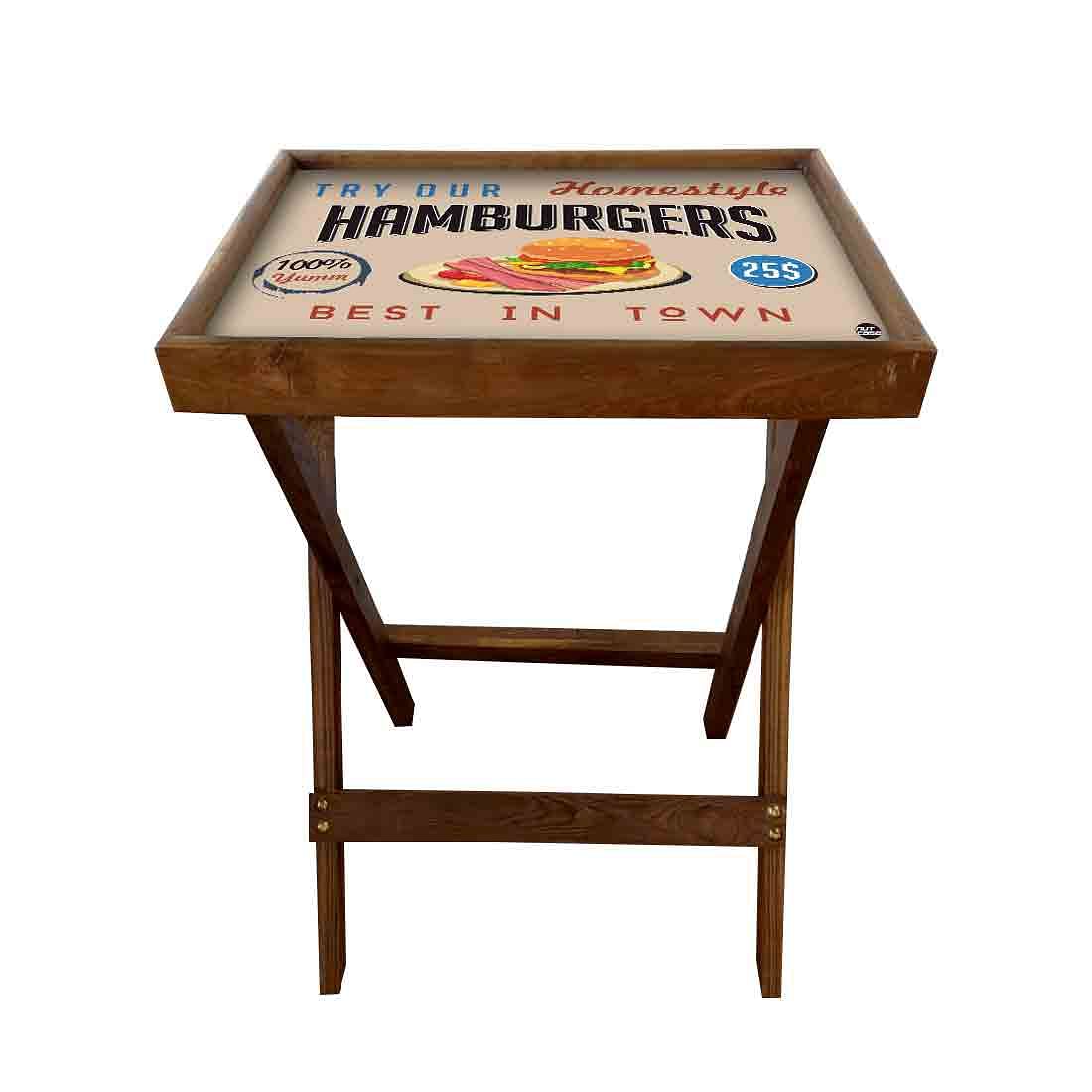 Wooden Folding TV Trays Table Bar Snacks Serving Tables - Hamburgers Nutcase