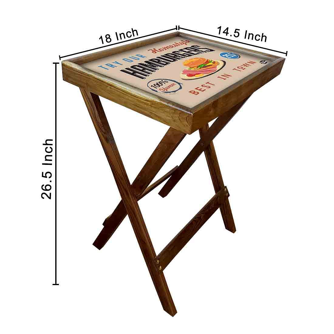 Wooden Folding TV Trays Table Bar Snacks Serving Tables - Hamburgers Nutcase