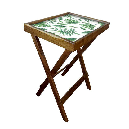 Foldable TV Trays Table Bar Snacks Serving Tables - Green Leaves Nutcase