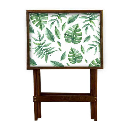 Foldable TV Trays Table Bar Snacks Serving Tables - Green Leaves Nutcase