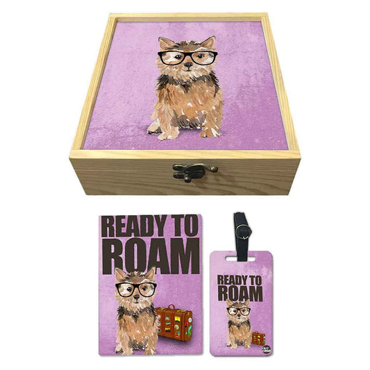Passport Cover Luggage Tag Wooden Gift Box Set - Ready To Roam (Purple) Nutcase