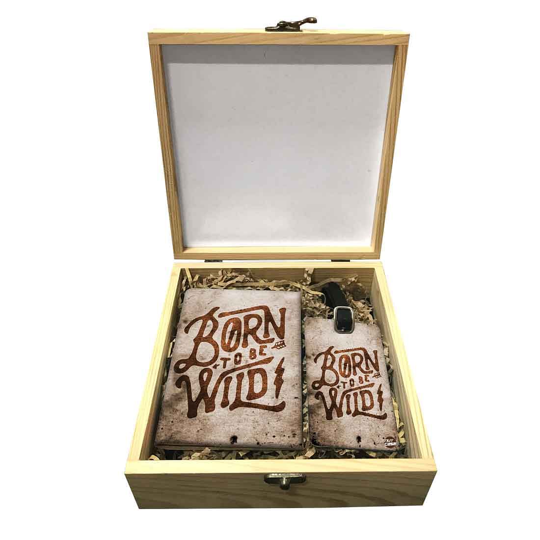Passport Cover Luggage Tag Wooden Gift Box Set - Born To Be Wild Nutcase