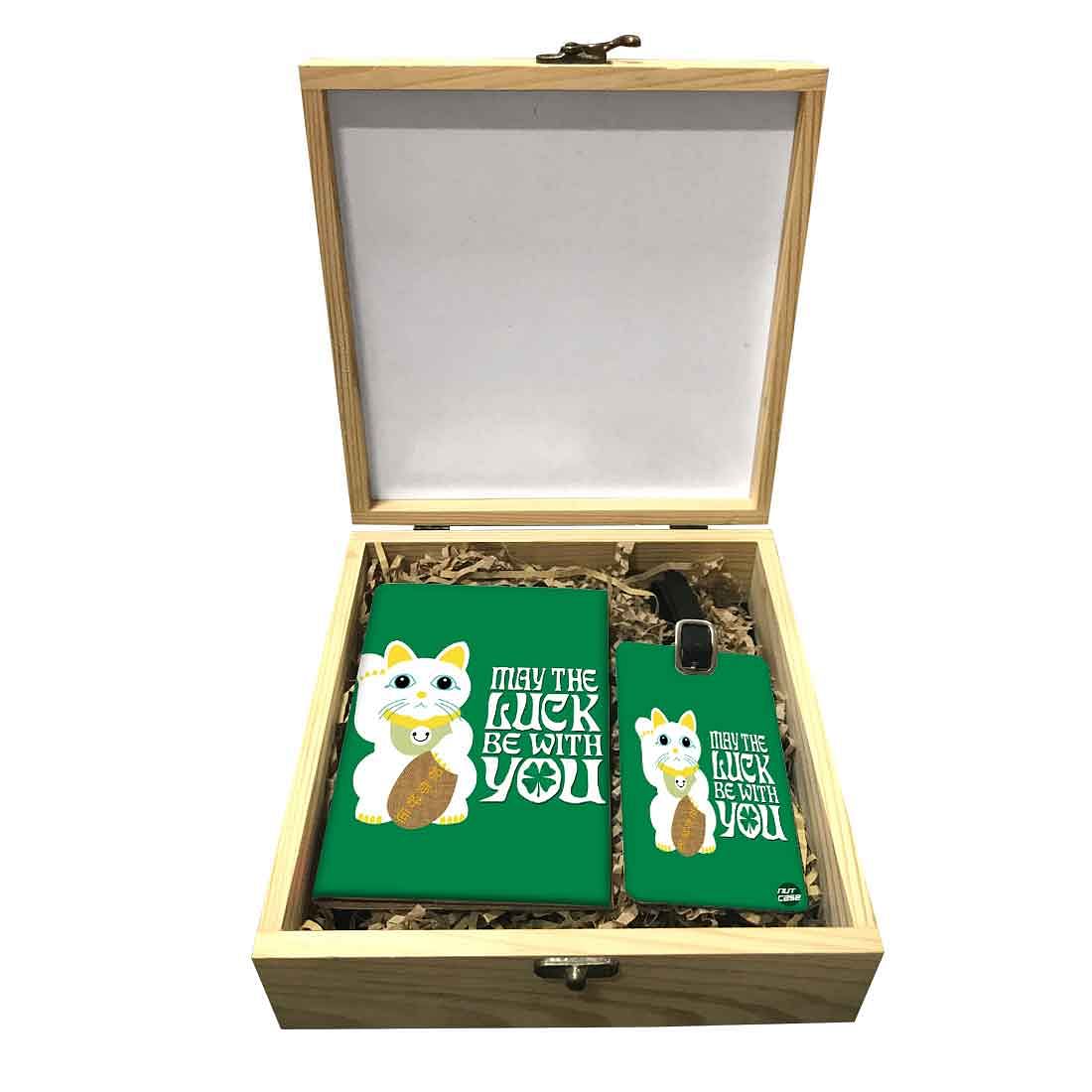 Passport Cover Luggage Tag Wooden Gift Box Set - May The Luck Be With You Nutcase