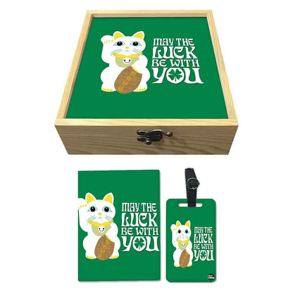 Passport Cover Luggage Tag Wooden Gift Box Set - May The Luck Be With You Nutcase