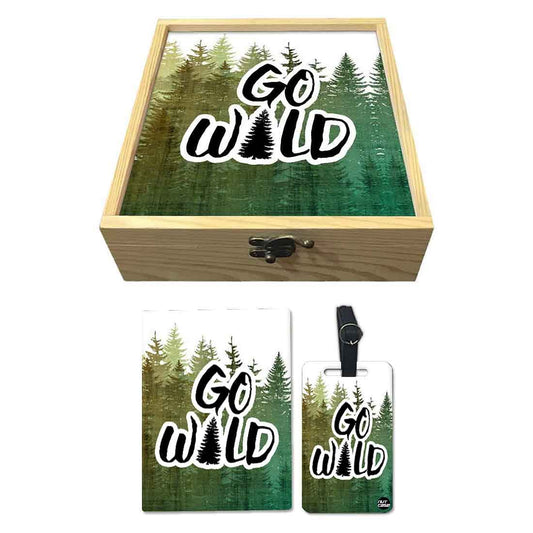 Passport Cover Luggage Tag Wooden Gift Box Set - Go Wild Nutcase