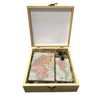 Passport Cover Luggage Tag Wooden Gift Box Set - The World Map Nutcase