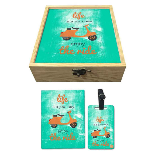 Passport Cover Luggage Tag Wooden Gift Box Set - Life is a journey Nutcase