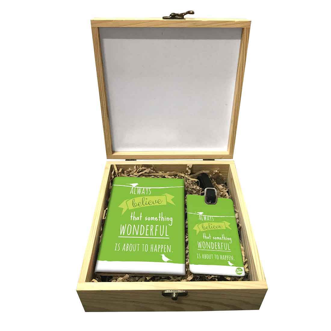 Passport Cover Luggage Tag Wooden Gift Box Set - Always Believe Nutcase