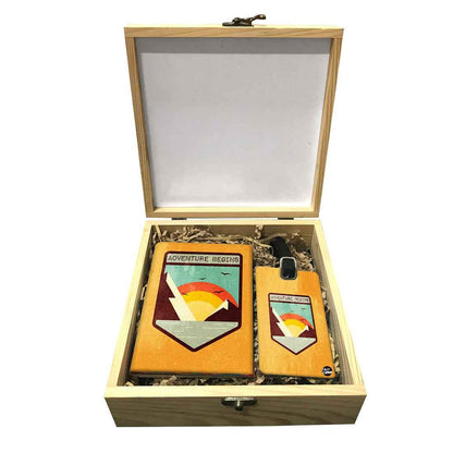 Passport Cover Luggage Tag Wooden Gift Box Set - Adventure Begins Nutcase