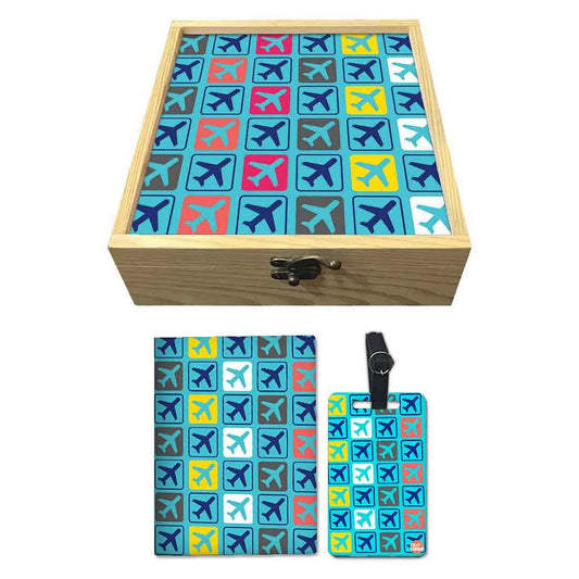 Passport Cover Luggage Tag Wooden Gift Box Set - Mini jet Nutcase