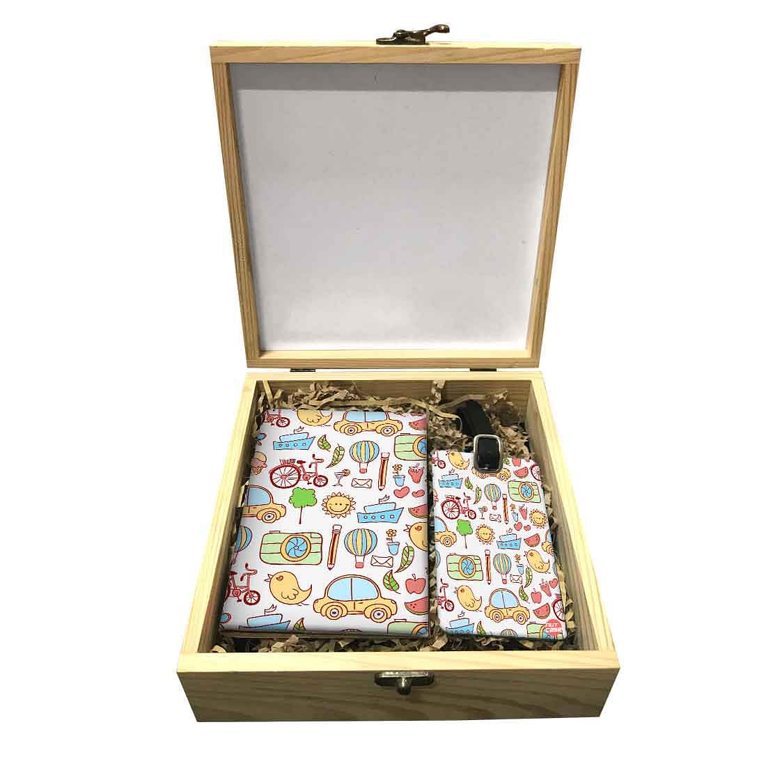 Nutcase Designer Passport Holder For Kids Children  Passport Cover Luggage Tag Wooden Gift Box Set - Kids Toy Nutcase