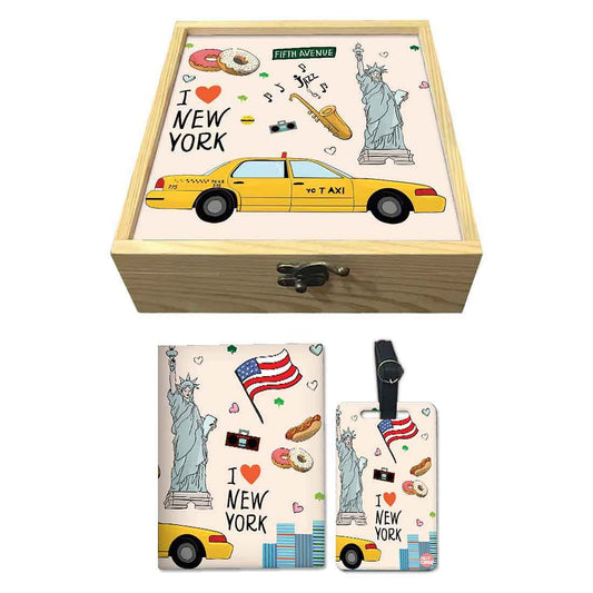 Passport Cover Luggage Tag Wooden Gift Box Set - New York City Nutcase