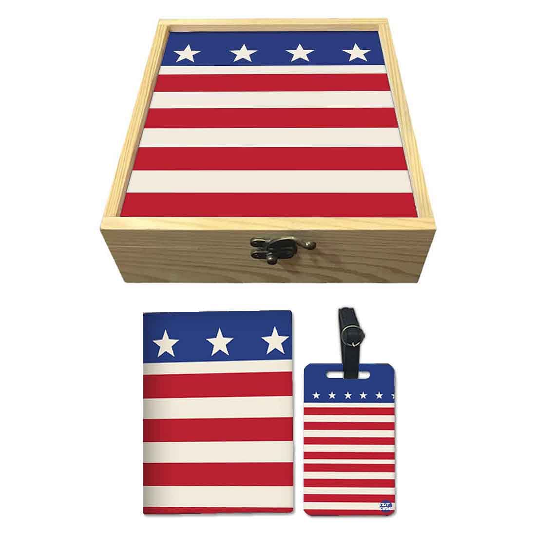 Passport Cover Luggage Tag Wooden Gift Box Set - Three Star Nutcase