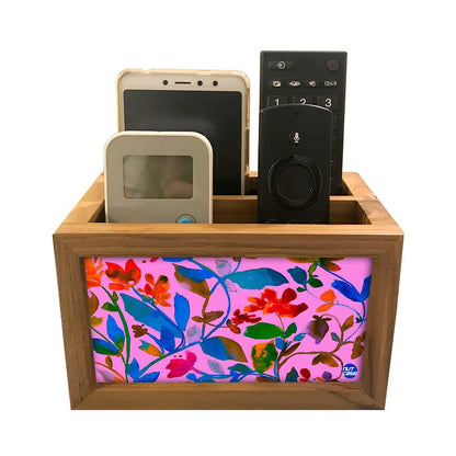 Remote Control Stand Holder Organizer For TV / AC Remotes -  Pink Floral Nutcase