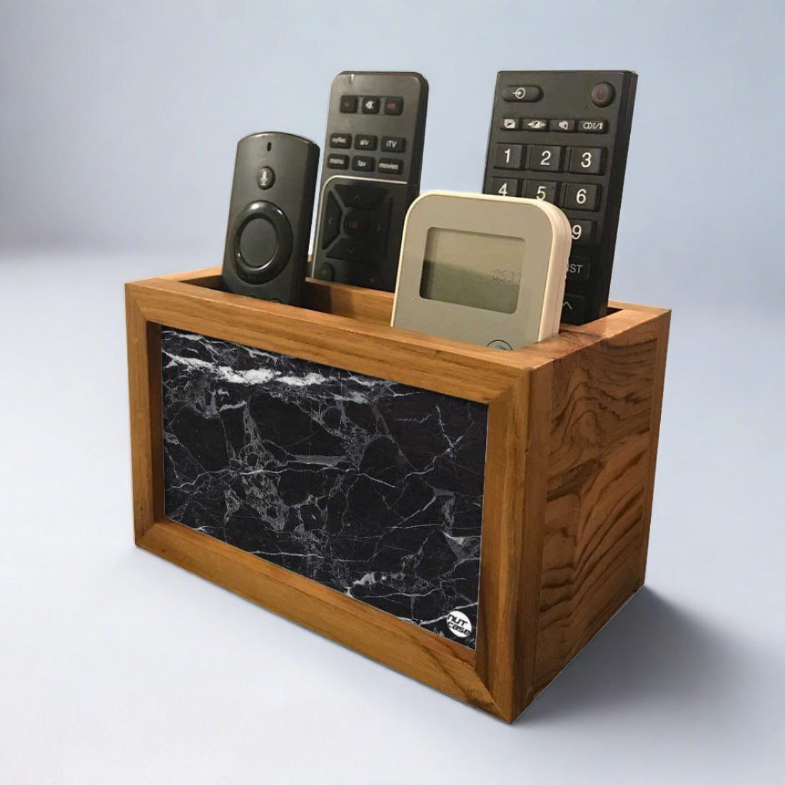 Black Remote Control Holder For TV / AC Remotes -  Marble Black Nutcase