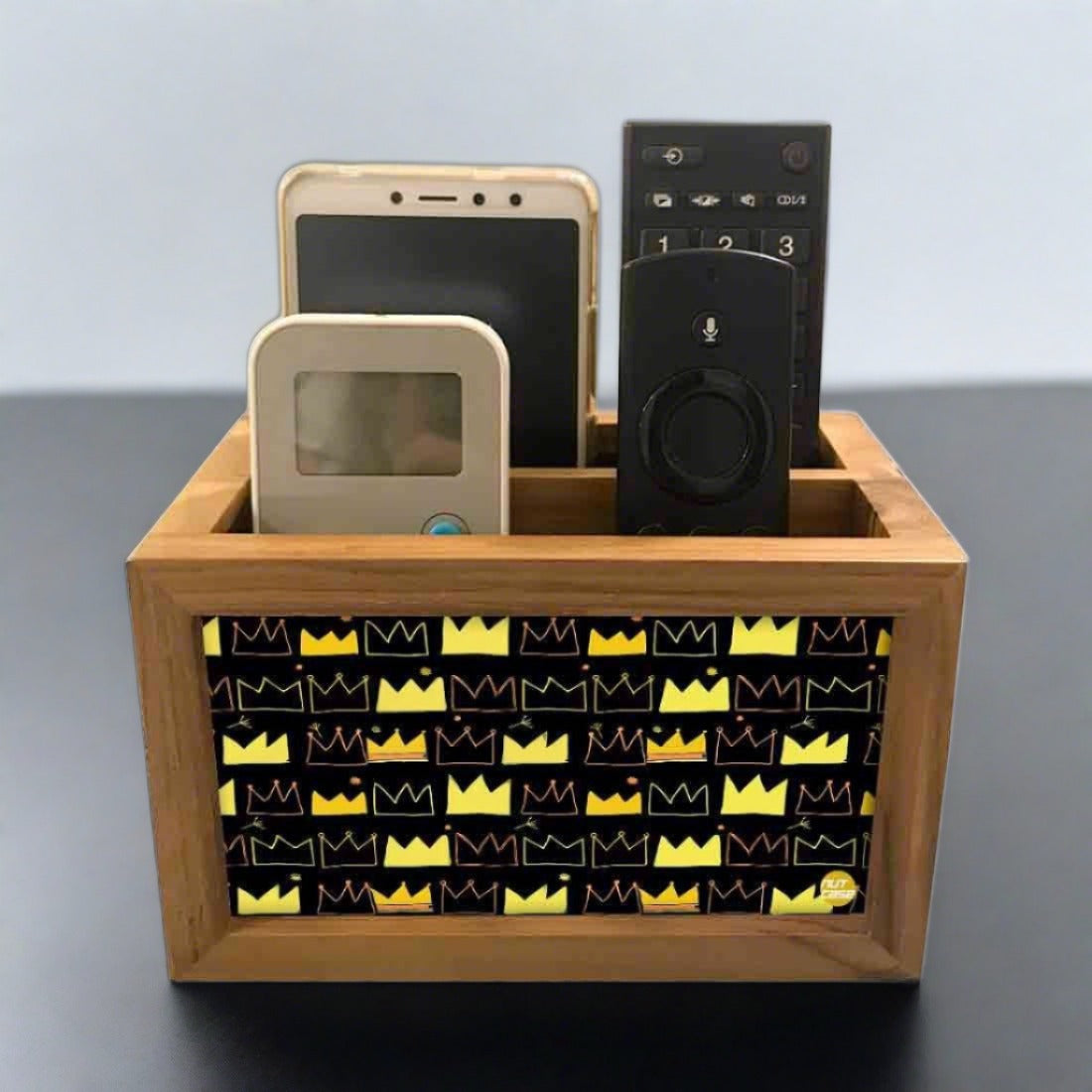 Designer Black Remote Control Holder For TV / AC Remotes -  Crowns Nutcase