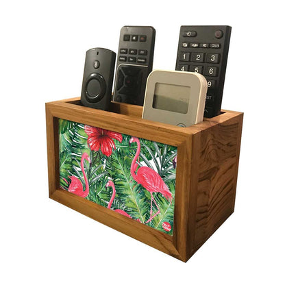 Floral Tv Remote Holder For TV / AC Remotes -  Hibiscus Leaves With Flamingo Nutcase