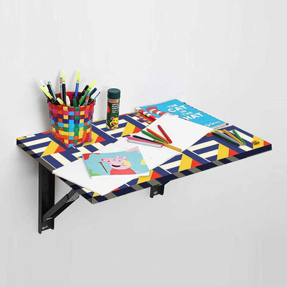 Wall Mounted Folding Work and Study Table Desk - Blue Geometric Nutcase