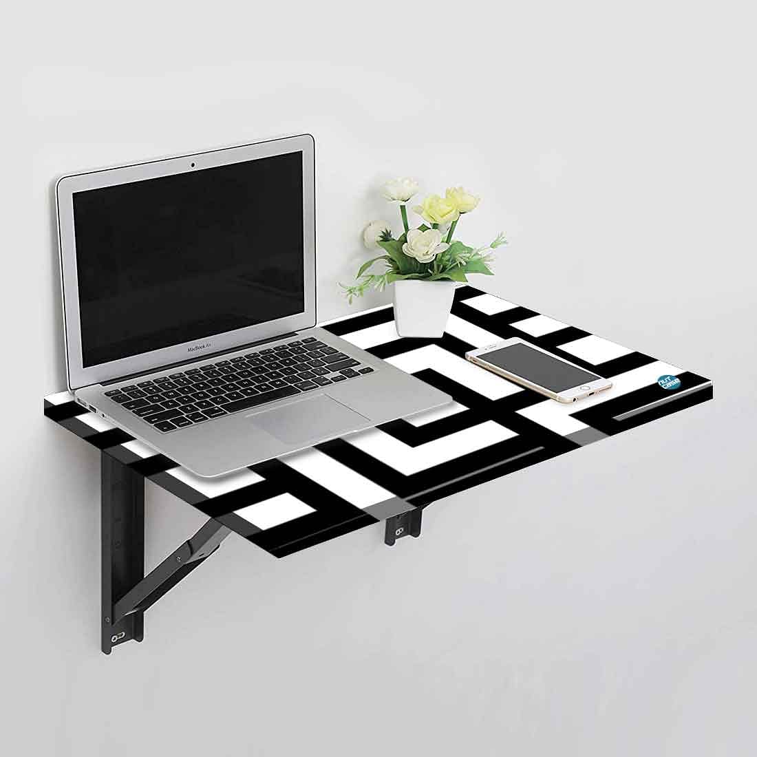 Wall Mounted Folding Study Table -  Black White Blocks Nutcase