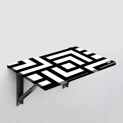 Wall Mounted Folding Study Table -  Black White Blocks Nutcase