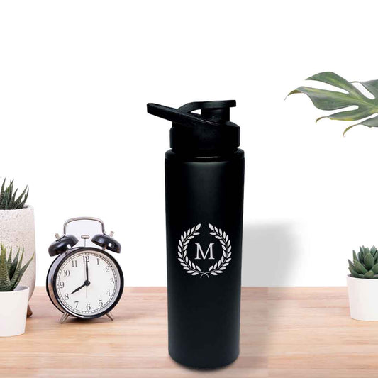 Customized Stainless Steel Water Sipper Bottle With Name Engraved - Initial
