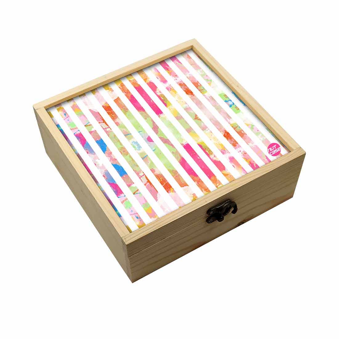Jewellery Box Makepup Organizer -  White Strips Watercolor Nutcase