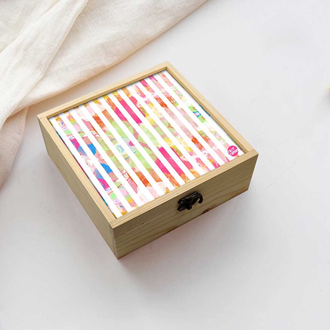 Jewellery Box Makepup Organizer -  White Strips Watercolor Nutcase
