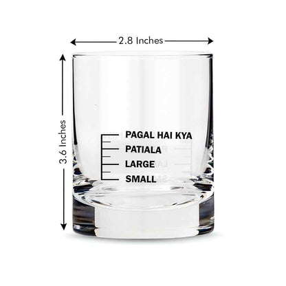 Whiskey Glasses Liquor Glass-  Anniversary Birthday Gift Funny Gifts for Husband Bf - SMALL LARGE PATIYALA PAGAL HAI KYA Nutcase