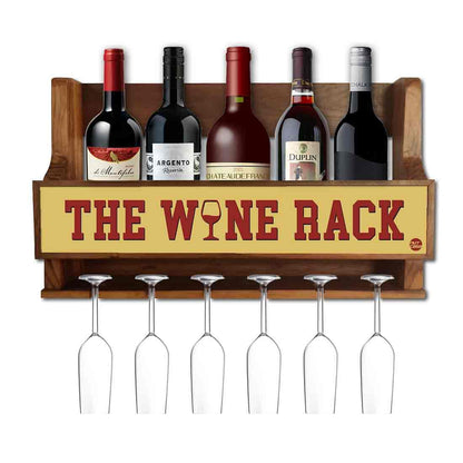 Wooden Wine Cabinet Rack Wall Mounted Mini Bar for 5 Bottles 6 Glasses Nutcase