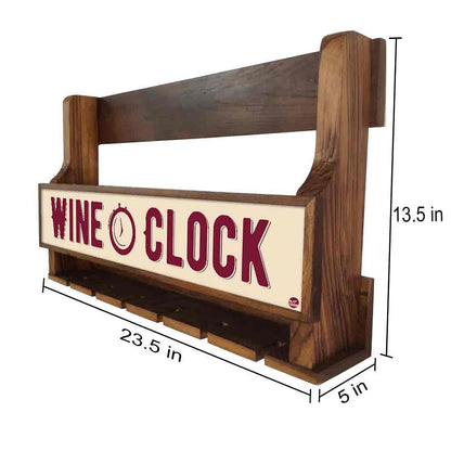 Wooden Wall Mounted Wine Rack Mini Bar for 5 Bottles 6 Glasses - Clock Nutcase